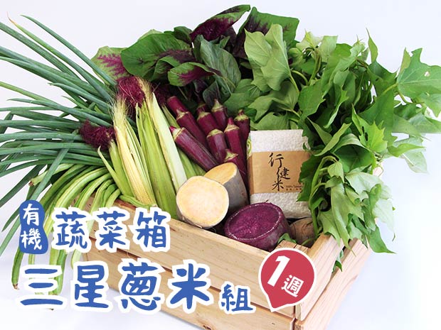 【行健村】三星蔥米有機蔬菜箱(一週組)